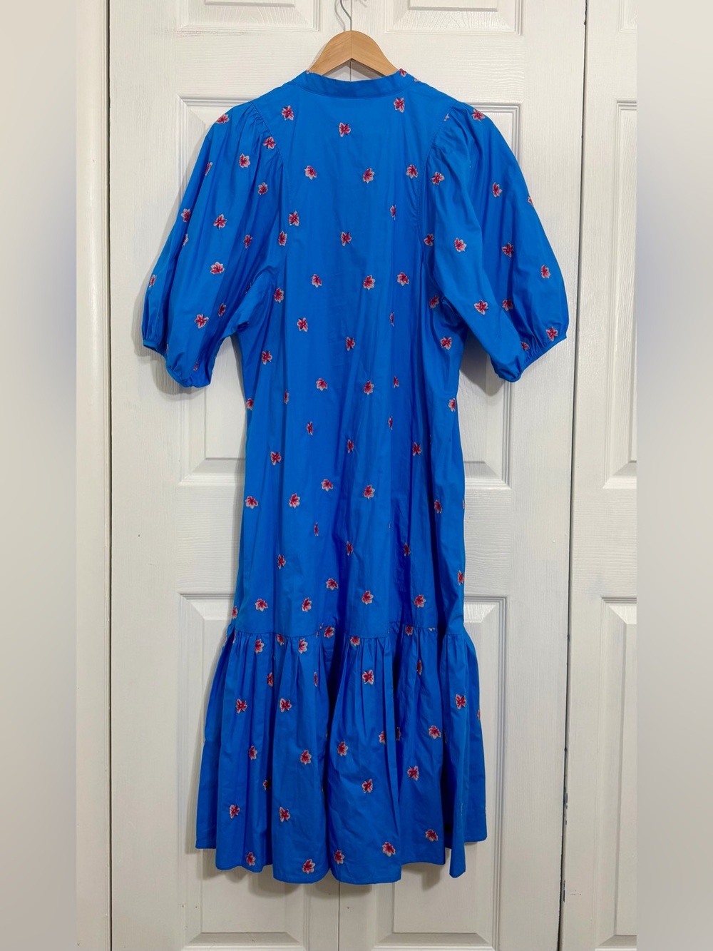 Zara Bright Blue Dress with Pink Floral Embroidery, Size M - Picture 2 of 7